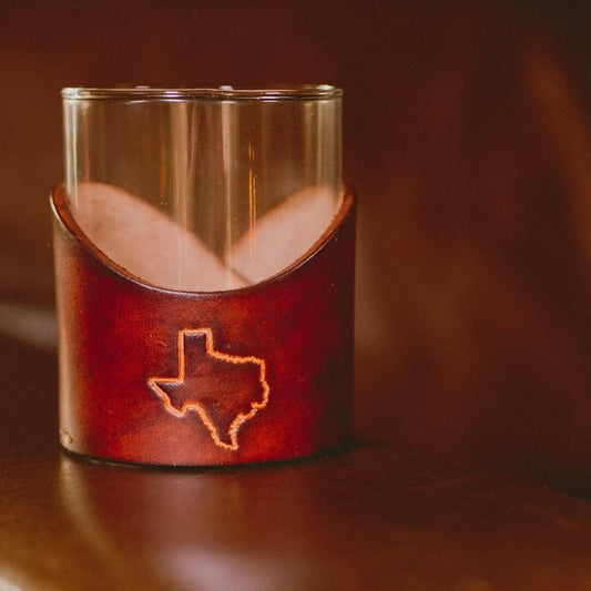 Texas Leather Rocks Glass- Set of 2