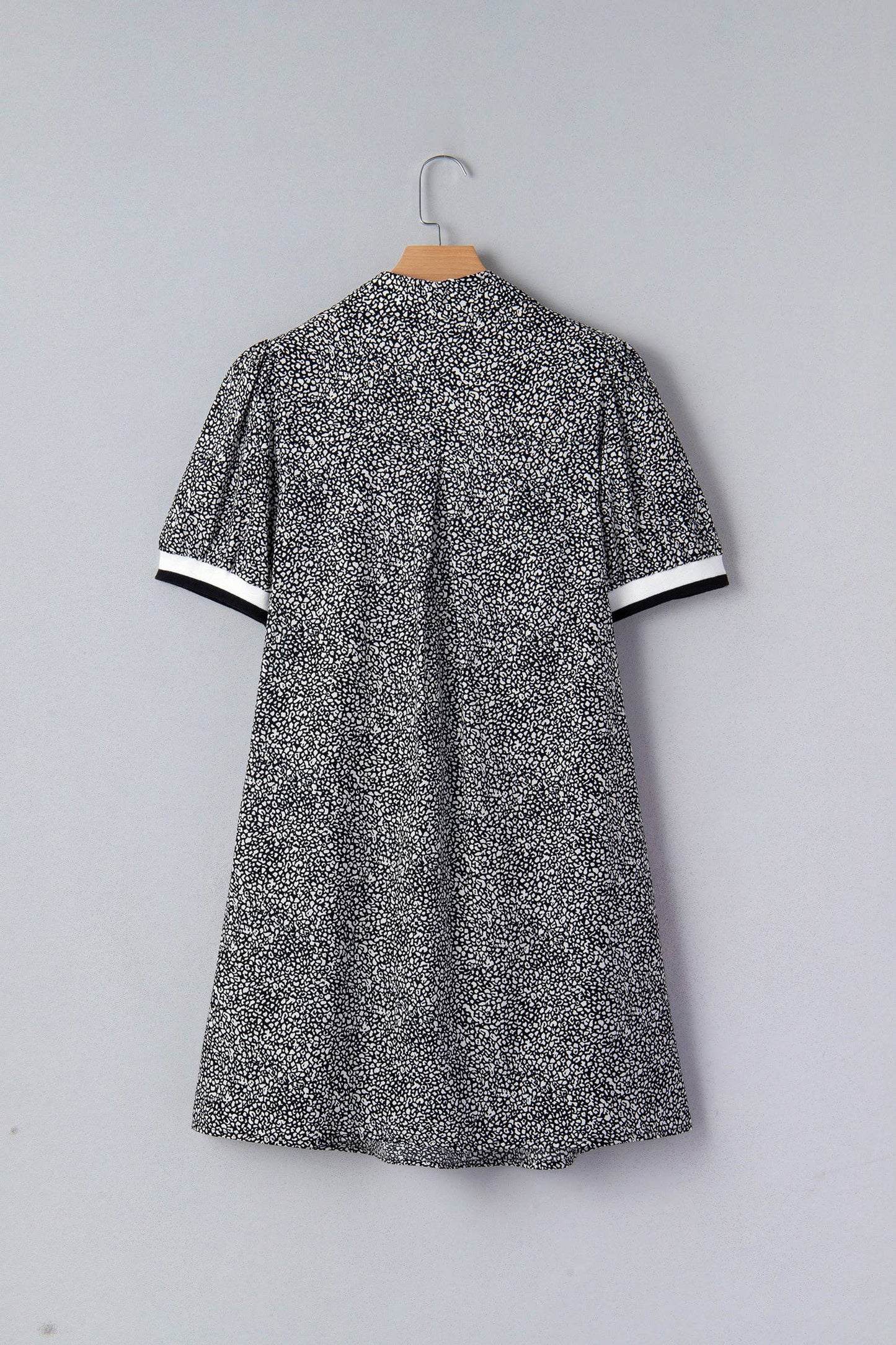 Leopard Print Striped Trim Polo Collar Dress w/ Pockets