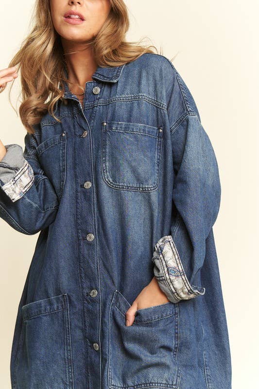 Mid Length button Sown Denim Jacket