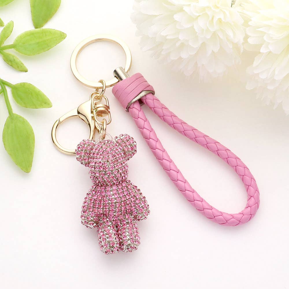 Bling Bear Faux Leather Keychain