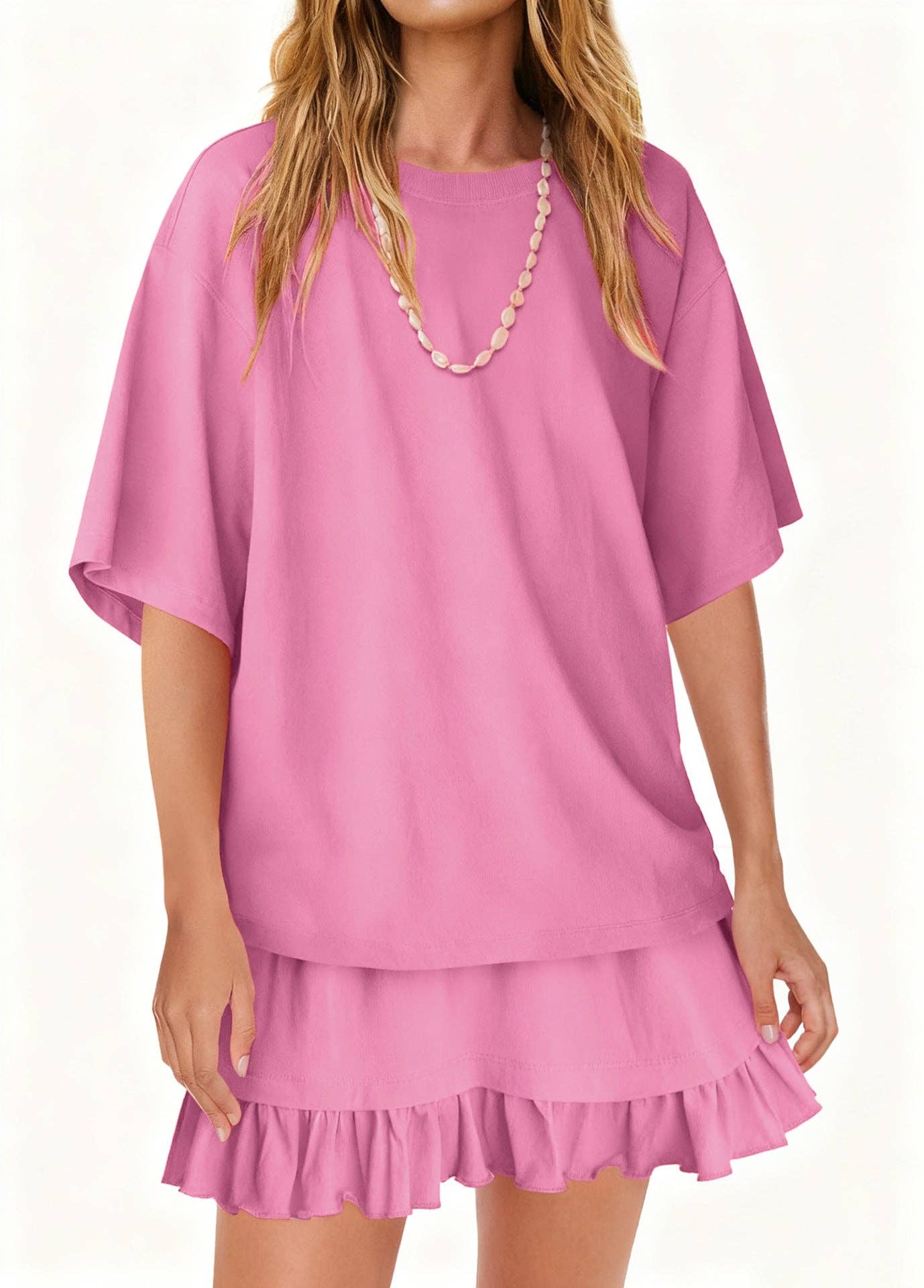 Short Sleeve Top and Ruffle Mini Skirt 2-Piece Set