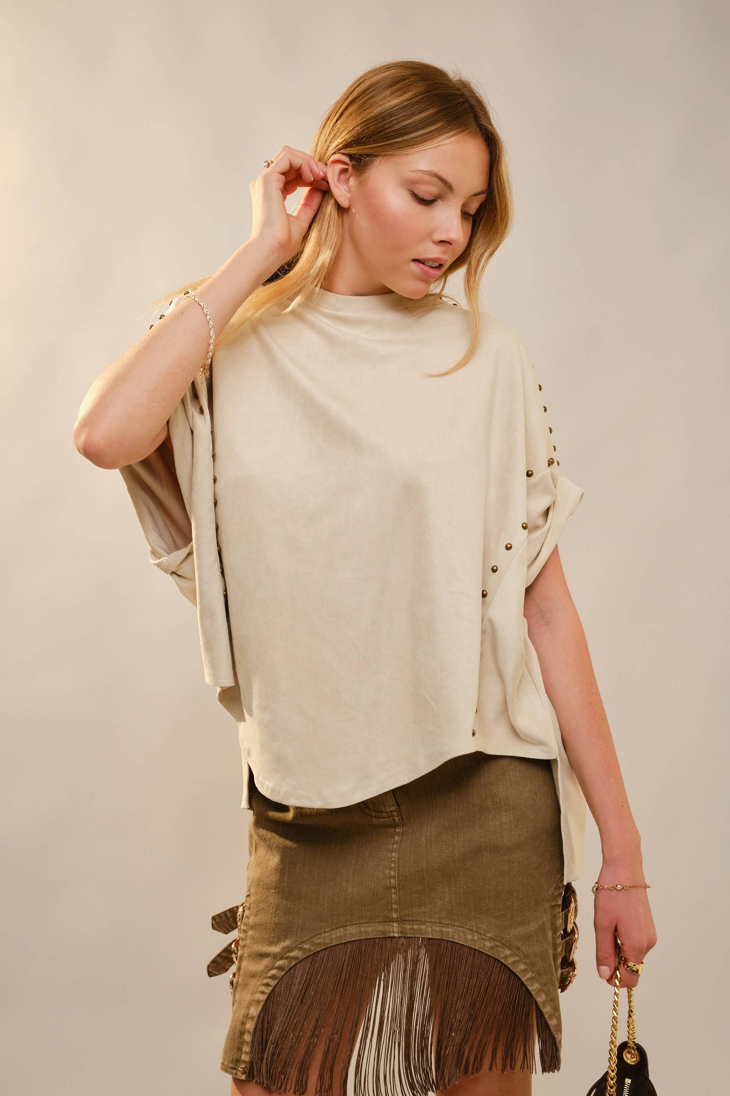 Studded High Low Oversized Tee