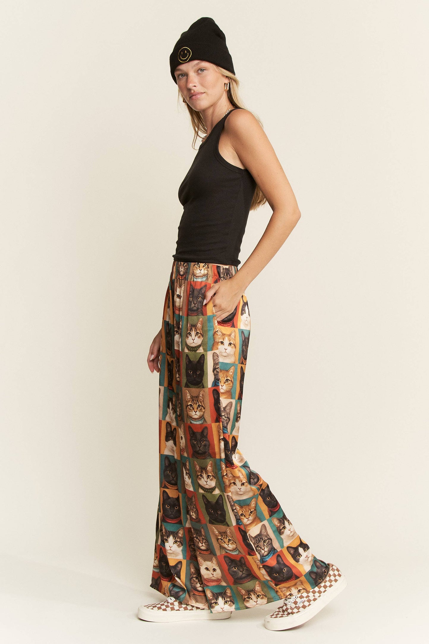 CAT PORTRAIT WIDE LEG PANTS