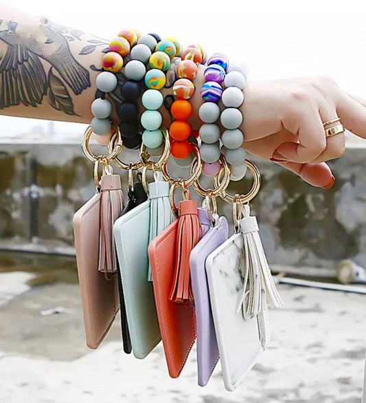 Wristlet Silicone Bead Tassel Keychains