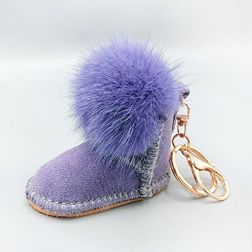 Faux Fur Pom Pom Boot Keychain