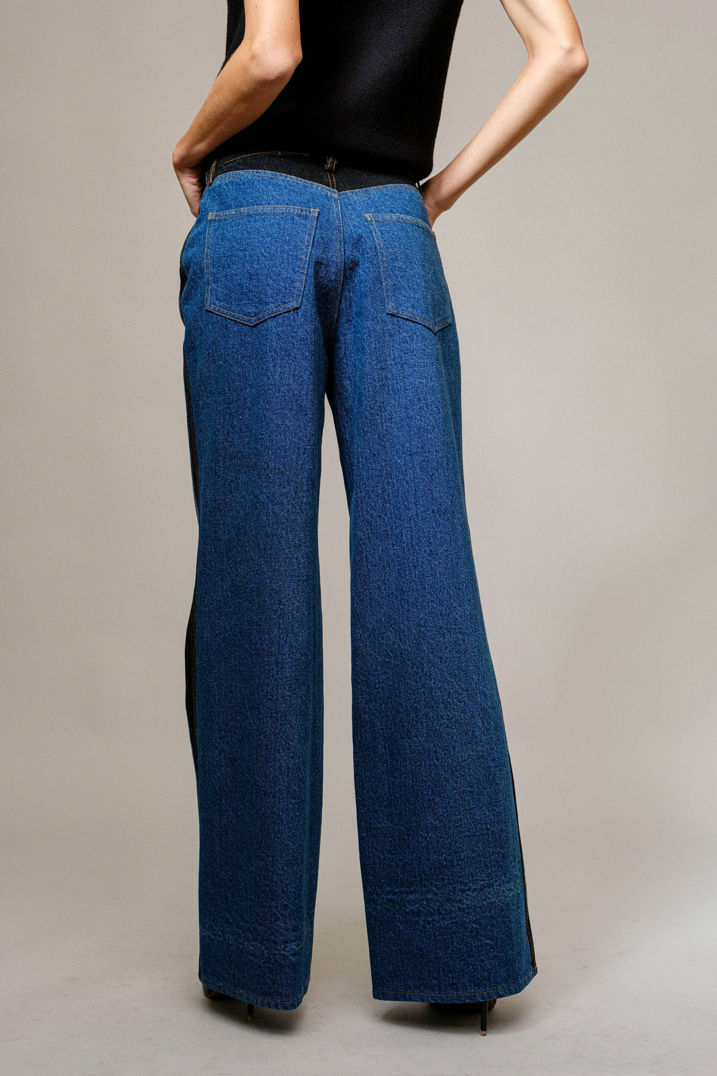 Western Two Tone Panel Wide Denim Jeans