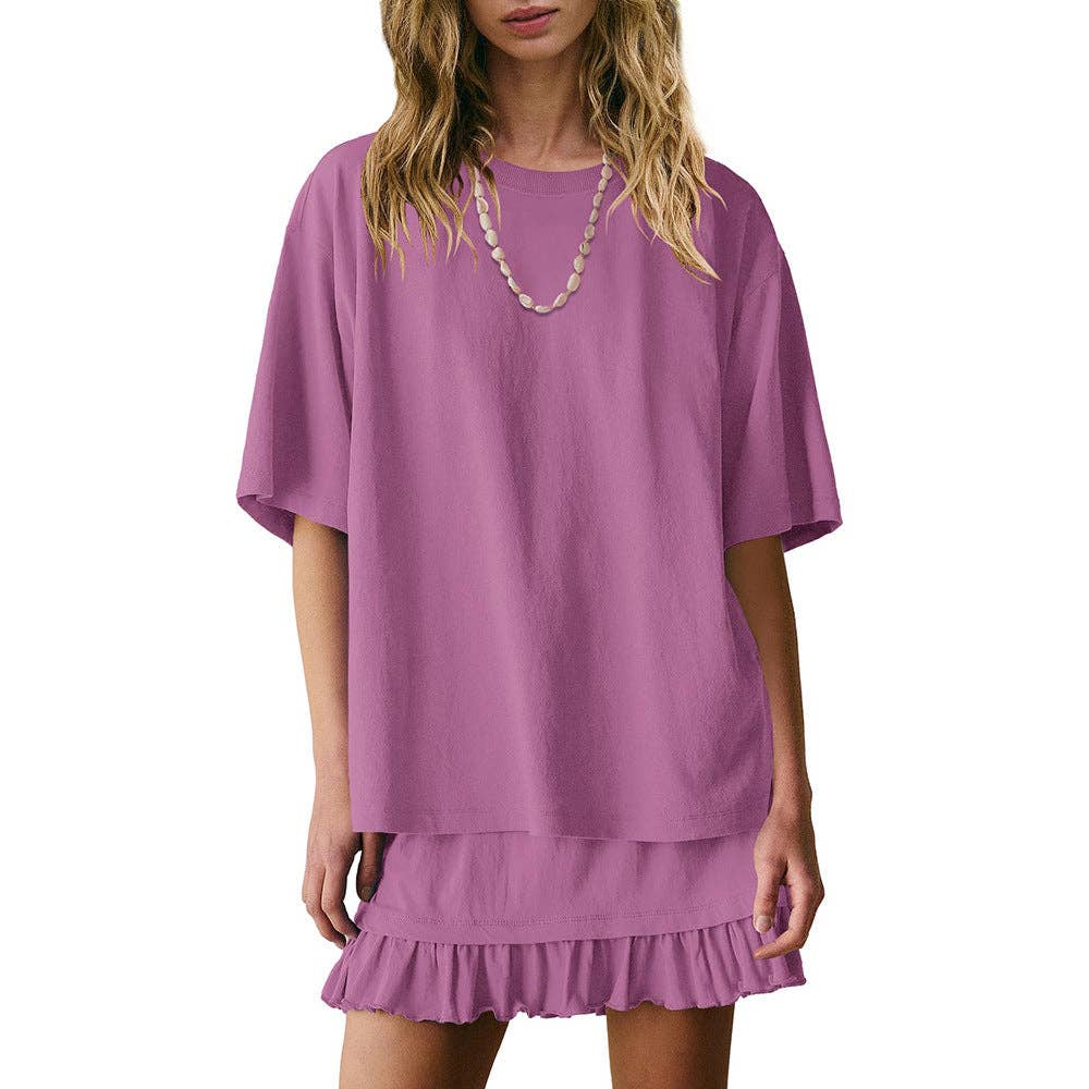 Short Sleeve Top and Ruffle Mini Skirt 2-Piece Set