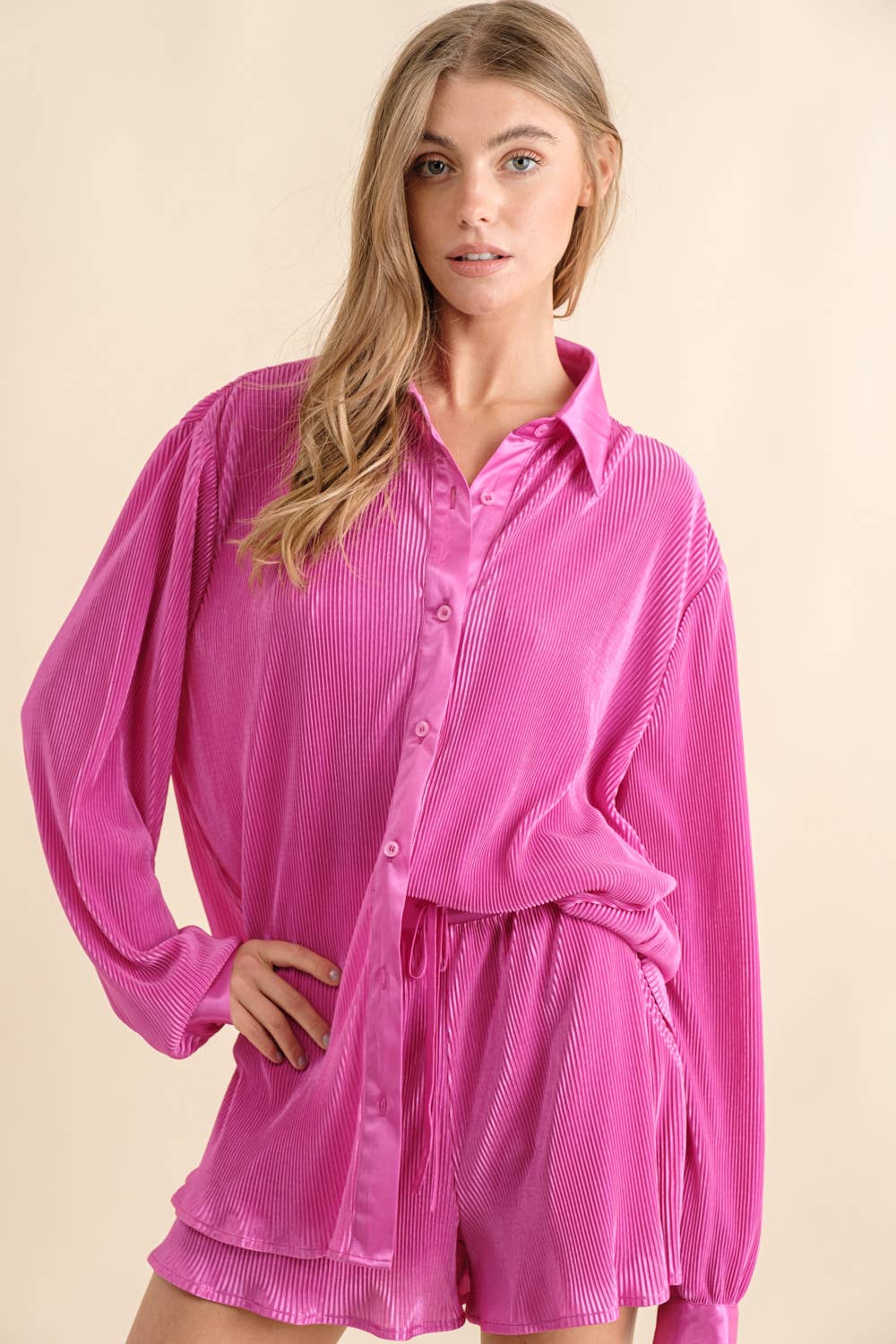 Accordian Blouse Short Lounge Set