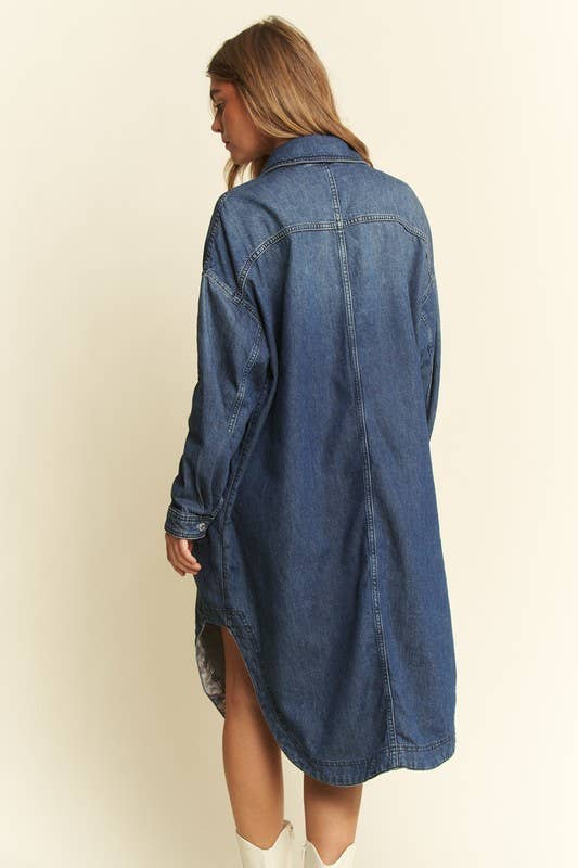 Mid Length button Sown Denim Jacket