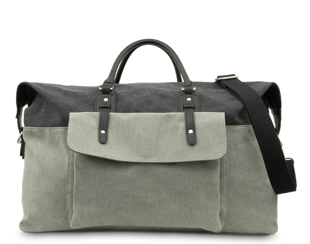 Large Canvas Weekender Travel Bag - Black & Grey