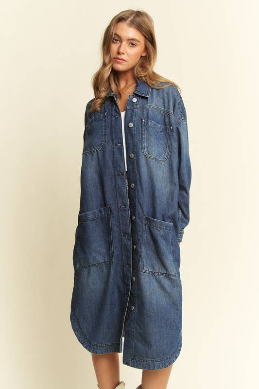 Mid Length button Sown Denim Jacket