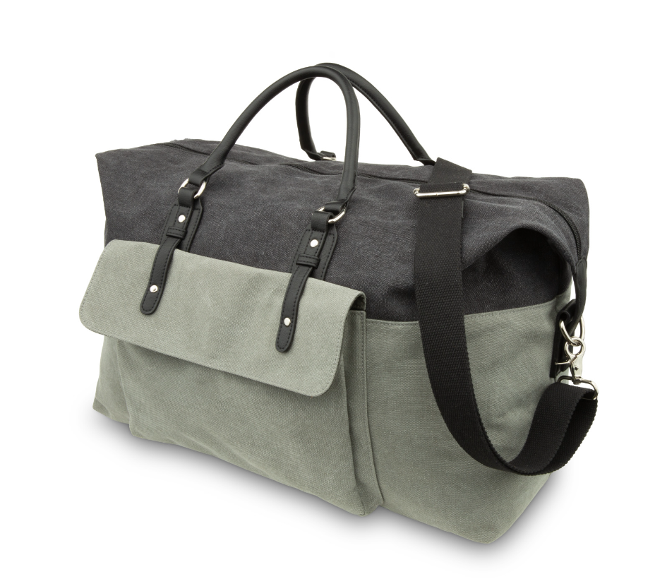 Large Canvas Weekender Travel Bag - Black & Grey