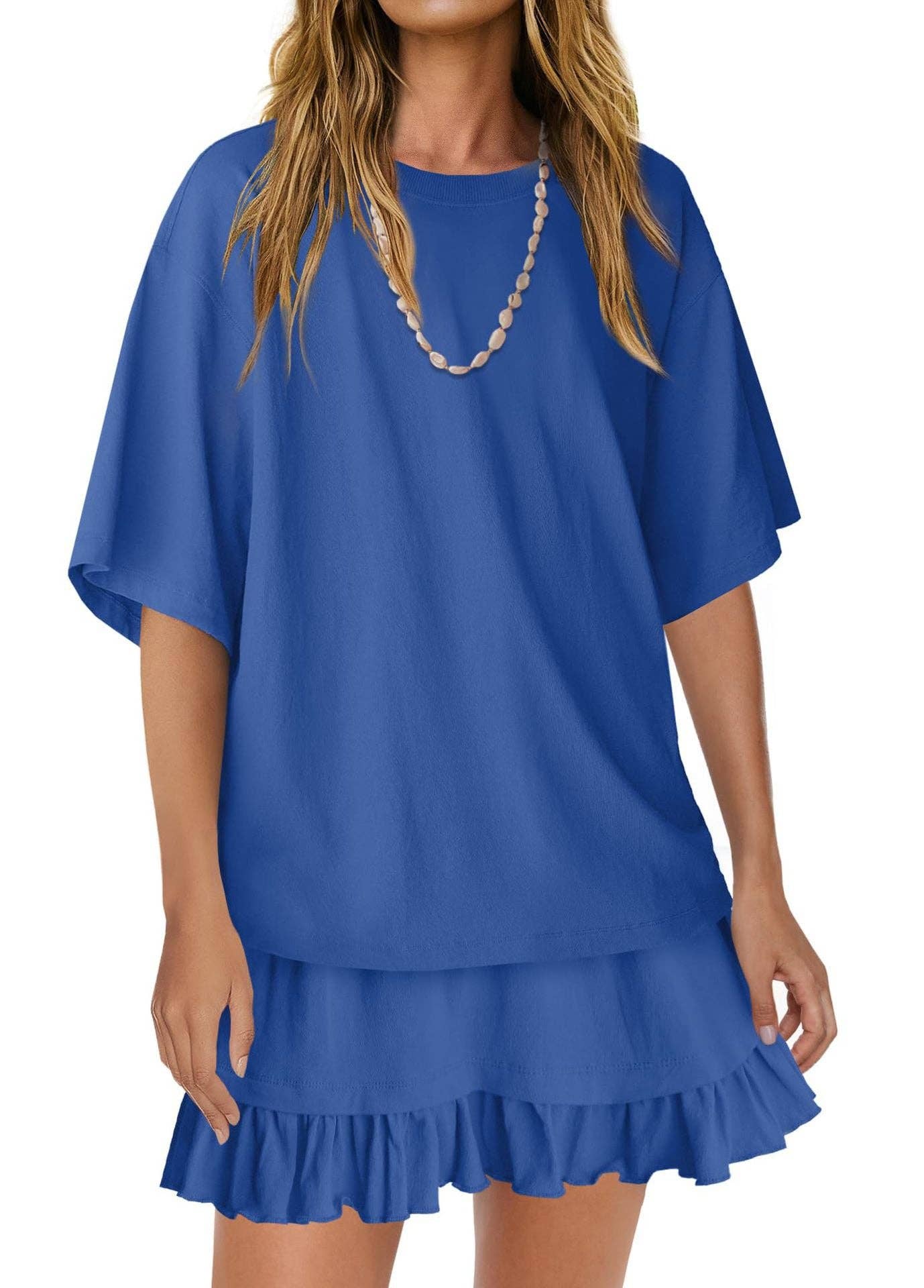 Short Sleeve Top and Ruffle Mini Skirt 2-Piece Set