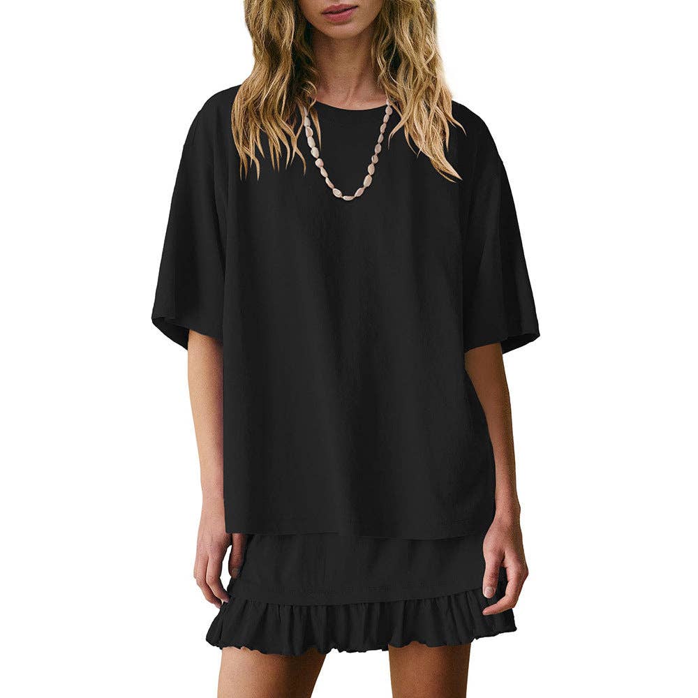 Short Sleeve Top and Ruffle Mini Skirt 2-Piece Set