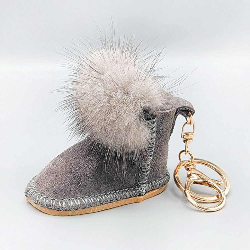 Faux Fur Pom Pom Boot Keychain